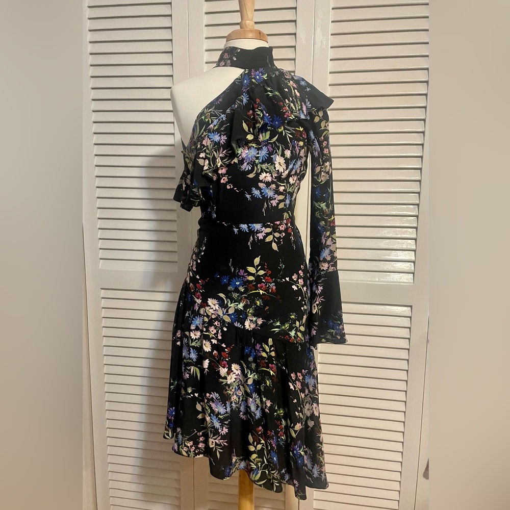 Silk asymmetric one sleeve dress